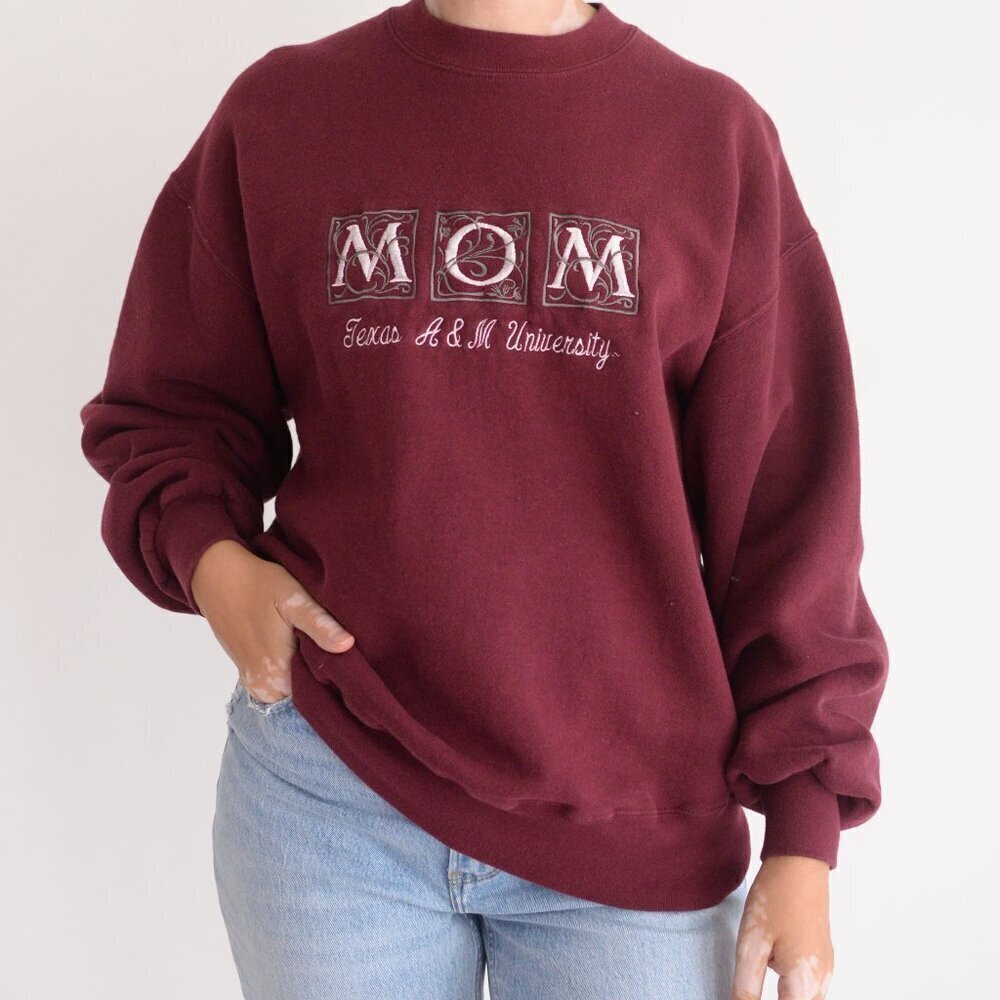 Vintage Image Wear Maroon Embroidered Mom Texas A&M University Crew Sweater L